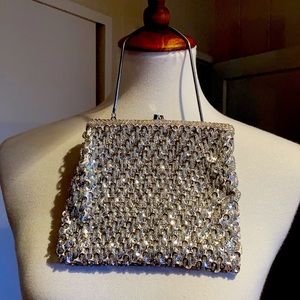 Beaded Kiss lock silver bag